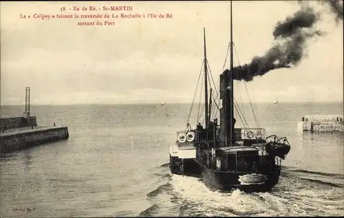 Ak Saint Martin de Ré Charente-Maritime, Le Coligny faisant la traversee de La Rochelle