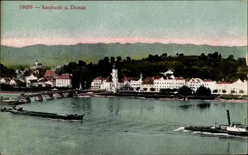 Ak Aschach an der Donau Oberösterreich, Ortsansicht, Kirche