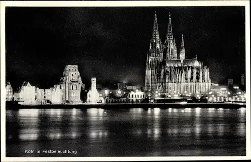 Ak Köln am Rhein, Stadt in Festbeleuchtung, Dom