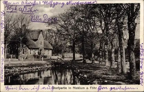 Ak Nieblum auf der Insel Föhr Nordfriesland, Dorfpartie, Teich