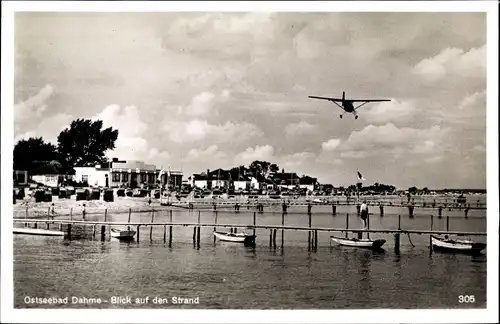 Ak Ostseebad Dahme in Holstein, Strand, Flugzeug