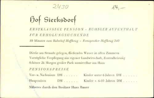 Ak Sierksdorf in Holstein, Hof Sierksdorf, Bes. Hans Bauer