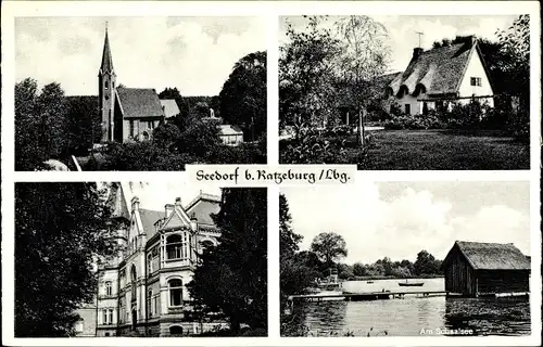 Ak Seedorf in Lauenburg, Blick in den Ort mit Schaalsee, Kirche