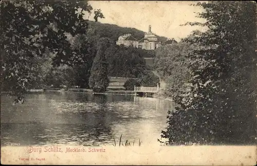 Ak Burg Schlitz Hohen Demzin in Mecklenburg, Seeblick, Schloss