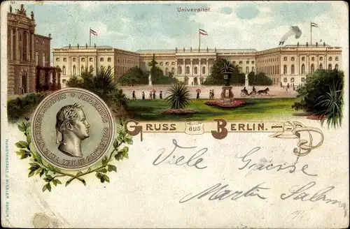 Litho Berlin, Universität, Wappen v. Kaiser Friedrich III. von Preußen
