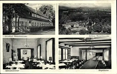 Ak Tatenhausen Bokel Halle in Westfalen, Gasthof, Schloss, Speisezimmer, Kegelbahn