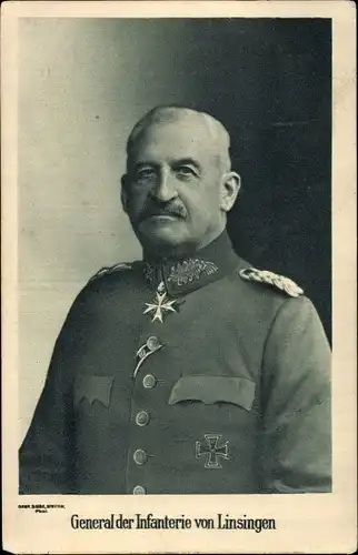 Ak General der Infanterie von Linsingen, Portrait, Uniform, Orden