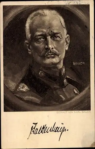 Künstler Ak Bauer, Karl, General Erich von Falkenhayn, Portrait