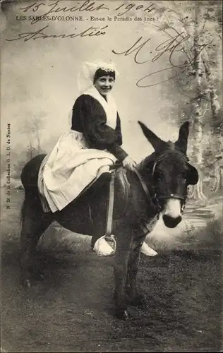 Ak Les Sables D'Olonne, Est ce le Paradis des Anes, Tracht, Esel