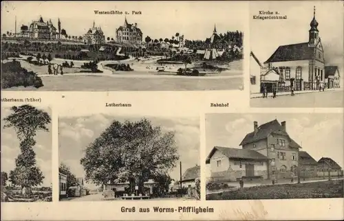 Ak Pfiffligheim Worms in Rheinland Pfalz, Kriegerdenkmal, Bahnhof, Lutherbaum, Westendhöhe