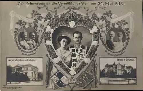 Passepartout Ak Hochzeit Herzog Ernst August von Braunschweig, Prinzessin Victoria Luise 1913