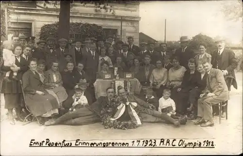 Foto Ak Ernst Papenfuss Erinnerungsrennen 1923, RRC Olympia 1912