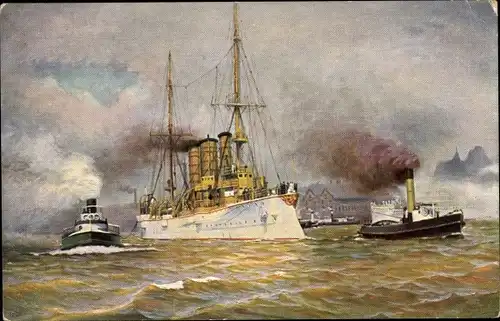 Künstler Ak Rave, Chr., Marine Galerie 72, Deutsches Kriegsschiff SMS Leipzig, Panzerkreuzer, 1907