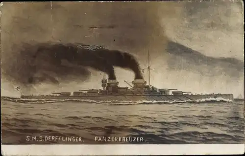 Künstler Ak Deutsches Kriegsschiff, SMS Derfflinger, Panzerkreuzer, Kaiserliche Marine