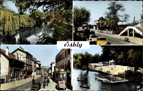 Ak Esbly Seine et Marne, Straßenpartie, Partie am Ufer, Brücke