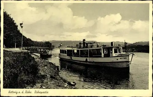 Ak Kettwig Essen in Nordrhein Westfalen, Ruhrpartie mit Schiff am Anleger