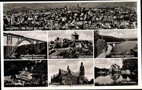 Ak Remscheid im Bergischen Land, Totale, Talsperre, Rathaus, Schloss, Müngstener Brücke
