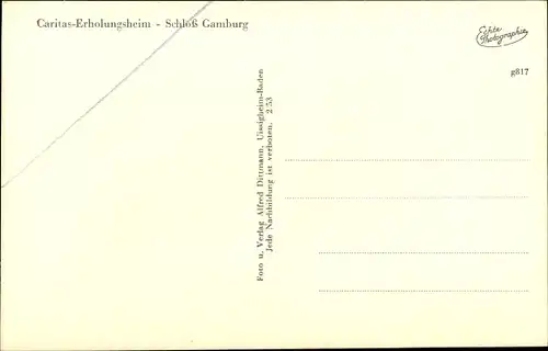 Ak Gamburg Werbach an der Tauber, Caritas Erholungsheim, Schloss