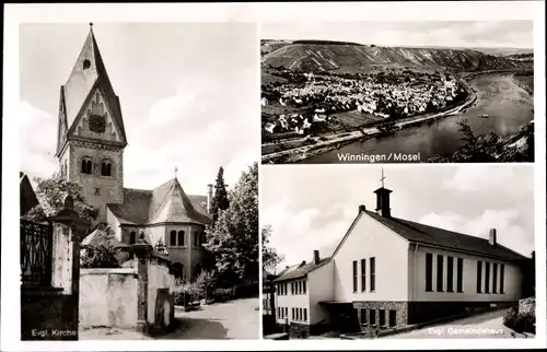 Ak Winningen an der Mosel, Panorama, Kirche, Gemeindehaus