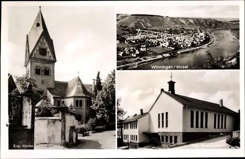 Ak Winningen an der Mosel, Panorama, Kirche, Gemeindehaus