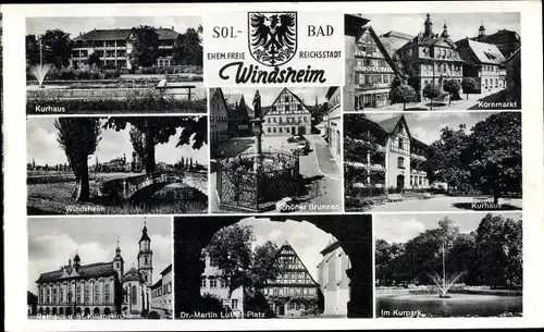 Ak Bad Windsheim in Mittelfranken, Kurhaus, Kornmarkt, Rathaus, Kirche, Brunnen, Kurpark