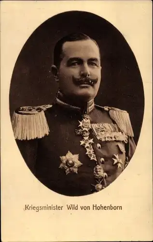 Ak Kriegsminister Wild von Hohenborn, Portrait in Uniform, Orden