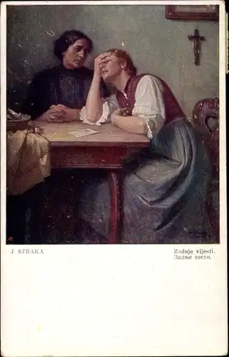Künstler Ak Straka, Josef, Zadnje vijesli, zwei Frauen am Tisch