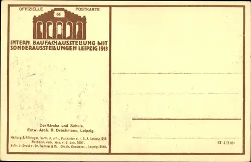 Ak Leipzig in Sachsen, Baufach Ausstellung 1913, Dorfkirche und Schule, Forsthaus