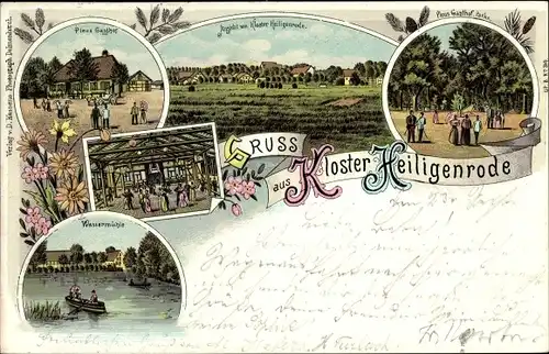 Litho Heiligenrode Stuhr Niedersachsen, Kloster, Pleus Gasthof, Wassermühle, Totalansicht