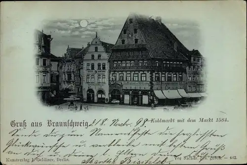 Mondschein Ak Braunschweig in Niedersachsen, Kohlmarkt mit dem Markt, 1584, Nacht