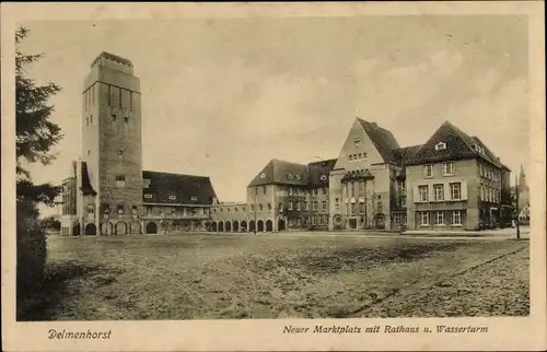 Ak Delmenhorst in Oldenburg, Neuer Marktplatz mit Rathaus und Wasserturm