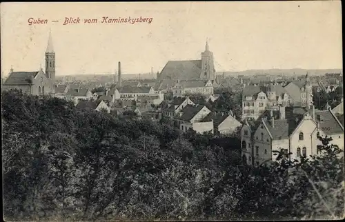 Ak Guben in der Niederlausitz, Panorama vom Kaminskysberg aus