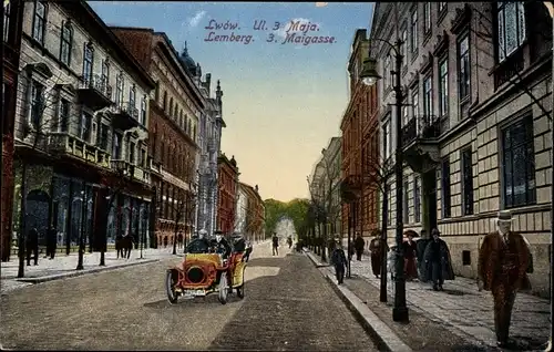 Ak Lwów Lemberg Ukraine, 3. Maigasse, Auto
