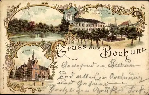 Litho Bochum im Ruhrgebiet, Amtsgericht, Kreishaus, Wilhelmsplatz