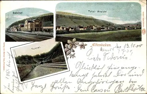 Ak Altenbeken in Nordrhein Westfalen, Bahnhof, Gleisseite, Tunnel, Totalansicht von Ort