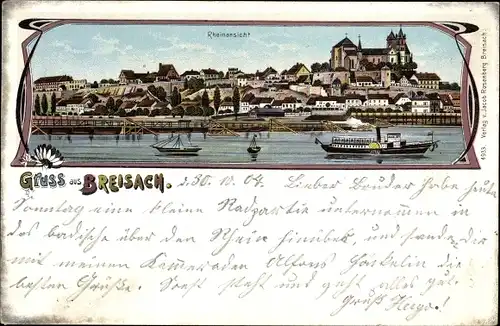 Litho Breisach am Oberrhein, Totalansicht der Ortschaft