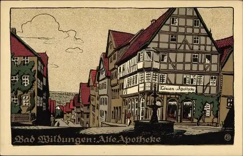 Steindruck Ak Bad Wildungen in Nordhessen, Alte Apotheke, Löwenapotheke