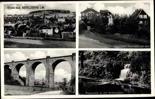 Ak Gevelsberg im Ruhrgebiet, Engelbert Denkmal mit Stift, Seufzerallee, Viadukt, Oberstadt