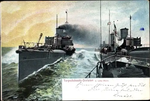 Ak Deutsche Kriegsschiffe, Torpedoboots Division in voller Fahrt