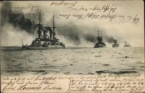 Ak Deutsche Kriegsschiffe, erstes Geschwader in See gehend