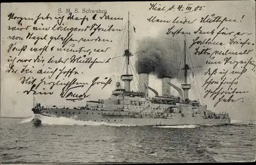 Ak Deutsches Kriegsschiff, SMS Schwaben, Linienschiff, Kaiserliche Marine
