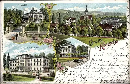 Litho Kreischa im Erzgebirge, Kurhaus Dr. Bartels, Zweiganstalt, Schloss