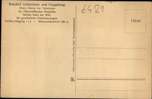 Künstler Ak Lichtenhain Oberweißbach Thüringen, Bahnhof, Fröbelturm, Cursdorf, Standseilbahn