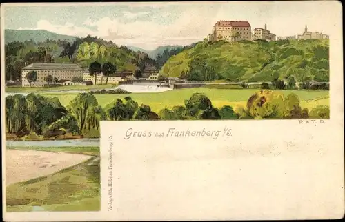 Litho Frankenberg an der Zschopau Sachsen, Blick auf den Ort