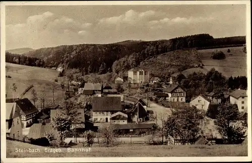 Ak Steinbach Jöhstadt im Erzgebirge Sachsen, Blick auf den Ort, Bahnhof