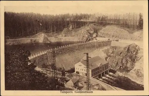 Ak Złotniki Lubańskie Goldentraum Schlesien, Queistalsperre, Sperrmauer