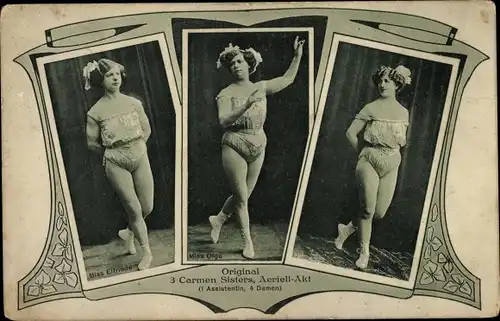 Jugendstil Ak Original 3 Carmen Sisters, Aeriell Akt, Olga, Elfriede, Portrait