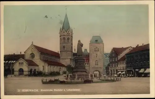 Ak Lutherstadt Eisenach in Thüringen, Nikolaikirche, Lutherdenkmal