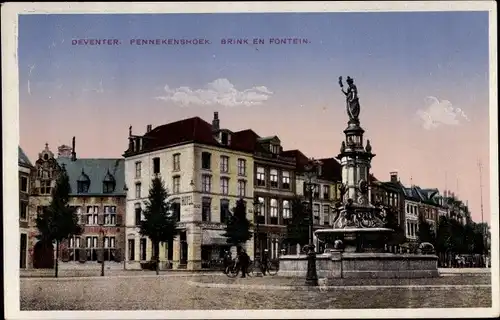 Ak Deventer Overijssel Niederlande.Pennekenshoek, Brink en Fontain