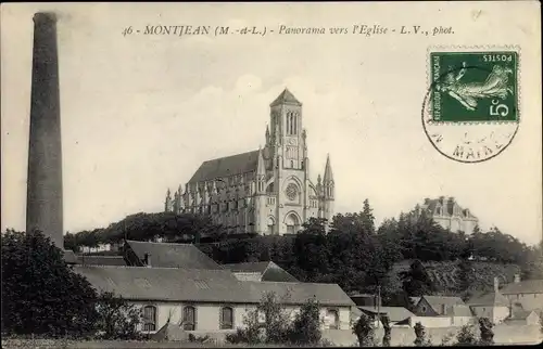 Ak Montjean Maine et Loire, Panorama vers l'Eglise